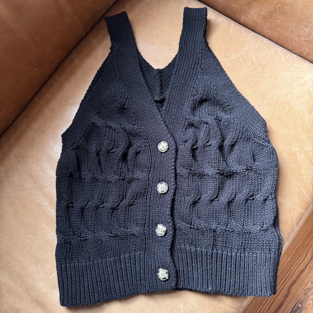 Black Knit Women's Sweater Vest Cotton blend layering knitwear texture cableknit